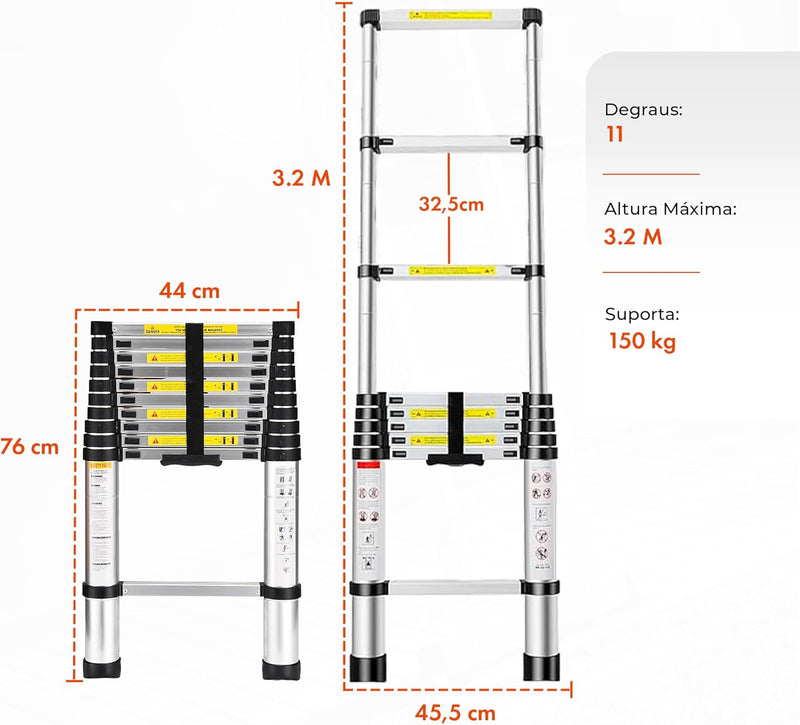 Escada Extensiva Telescopia De Alumínio De 3.8 Metros Cor Amarelo