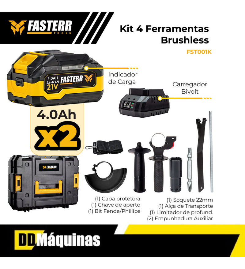 Kit Multi Ferramentas A Bateria 4 Em 1 Brushless - Faster