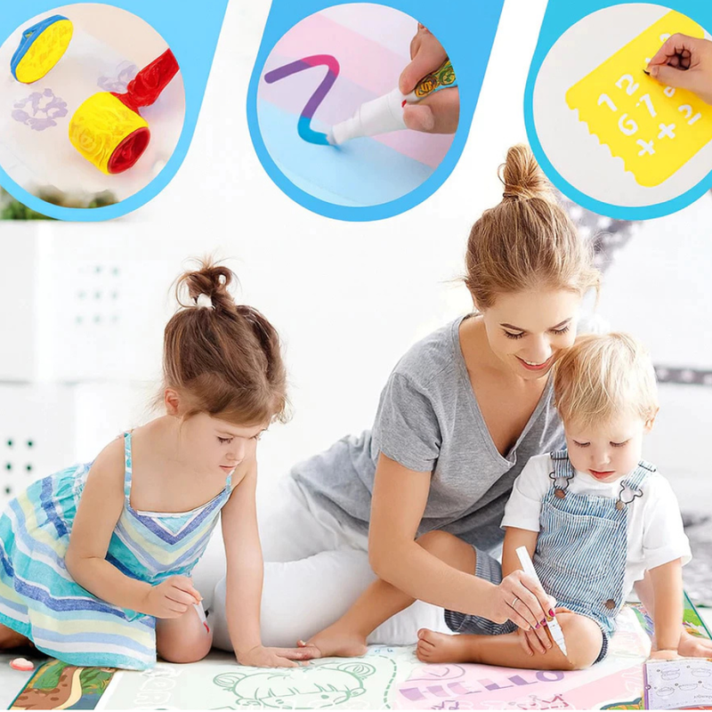 Tapete Mágico de Desenho com Água 100x80cm – Brinquedo Educativo Reutilizável com Canetas Mágicas para Crianças
