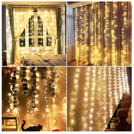 Cortina com 300 Leds 3x3 Metros Luz Amarela