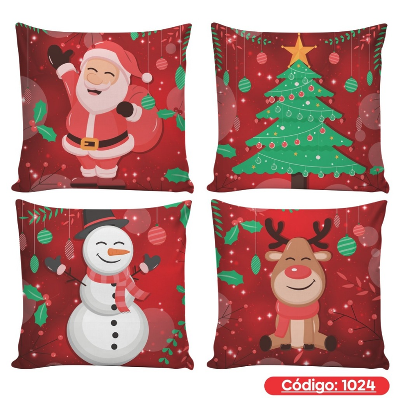 Kit 4 Capas de Almofadas Decorativas 45x45cm Feliz Natal