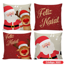 Kit 4 Capas de Almofadas Decorativas 45x45cm Feliz Natal
