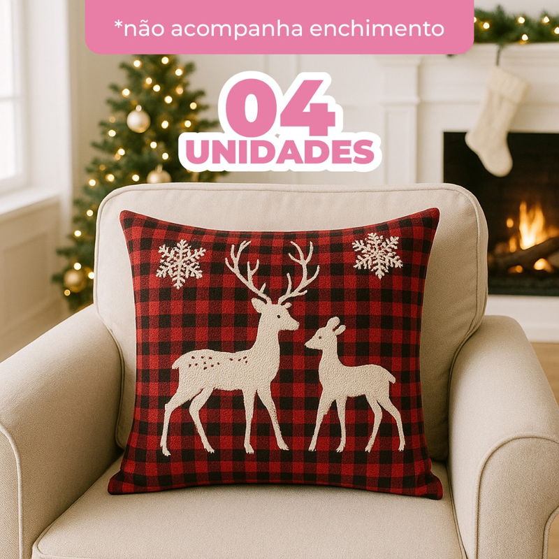 Kit 4 Capas de Almofadas Decorativas 45x45cm Feliz Natal